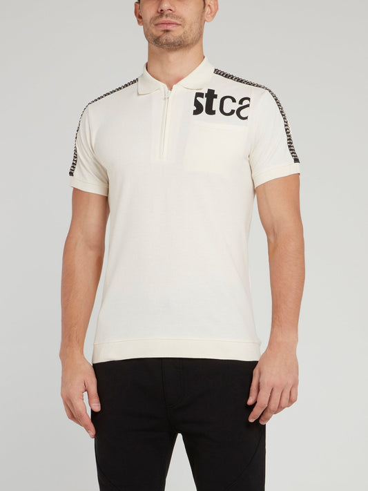 White Shoulder Studded Logo Polo Shirt