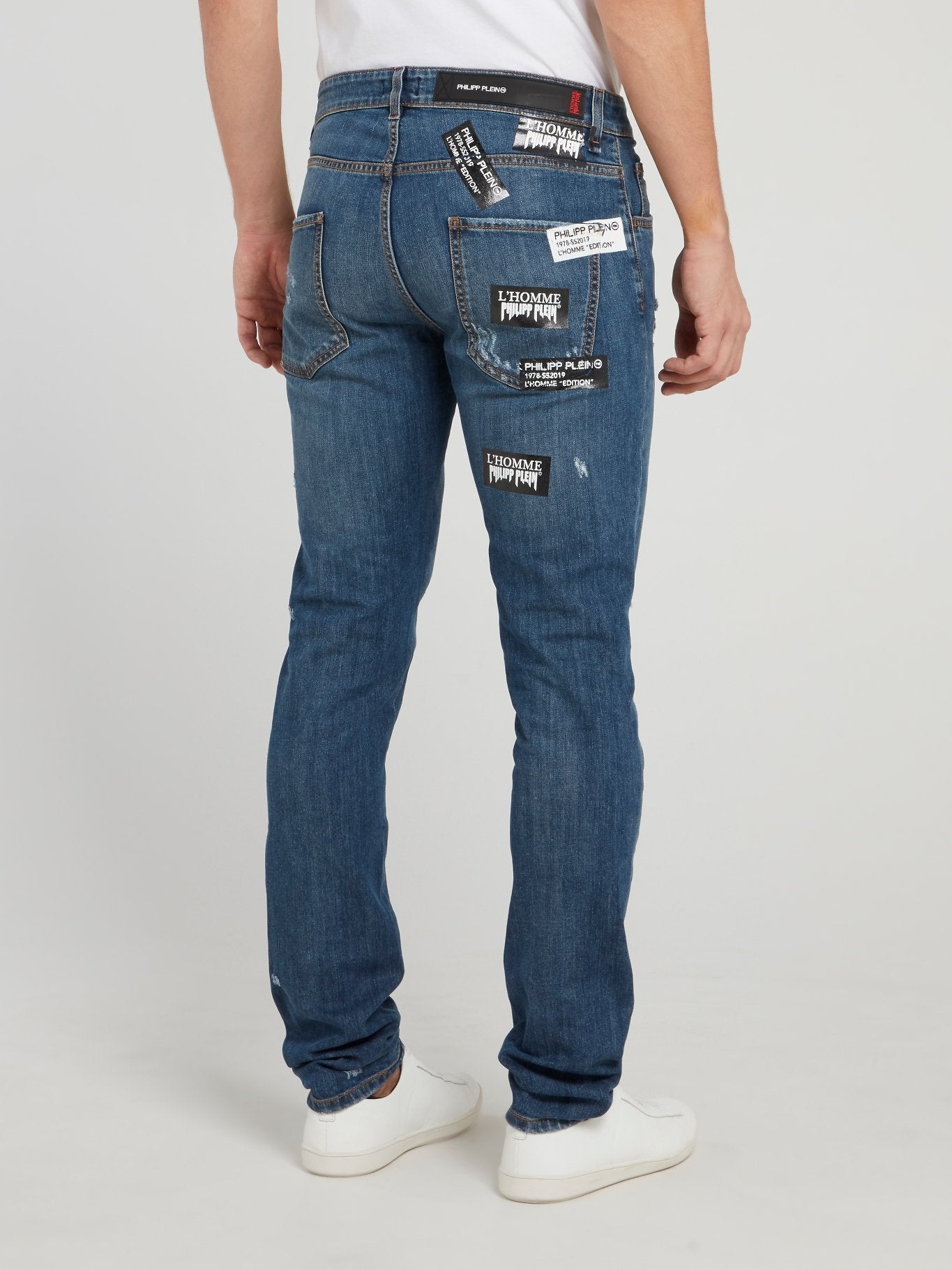 Distressed Straight Cut Denim Jeans