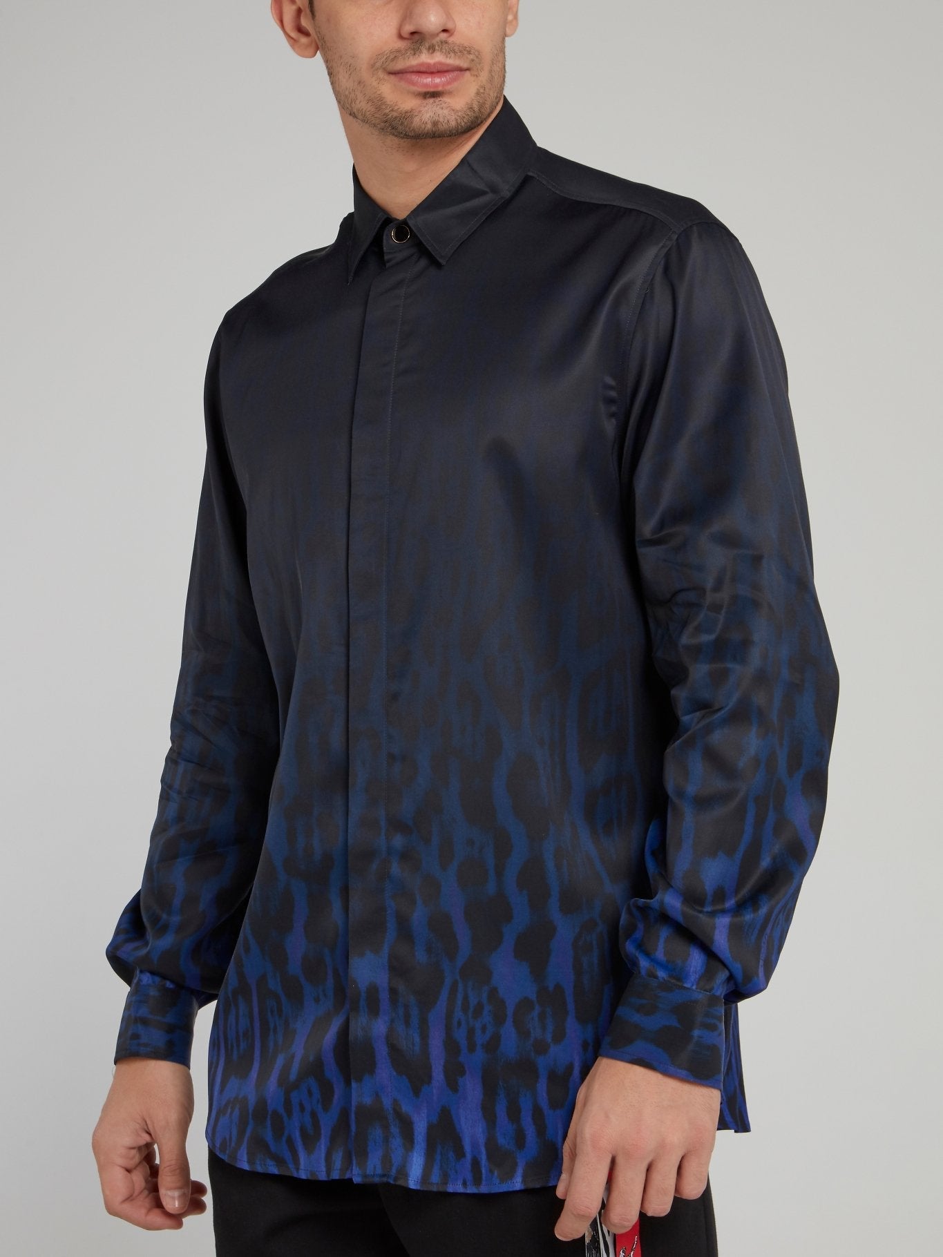 Navy Gradient Leopard Print Shirt