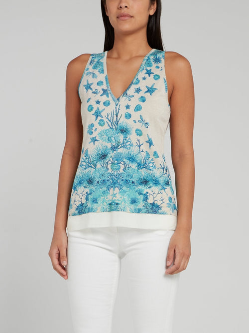 Ocean Print Knitted Sleeveless Top