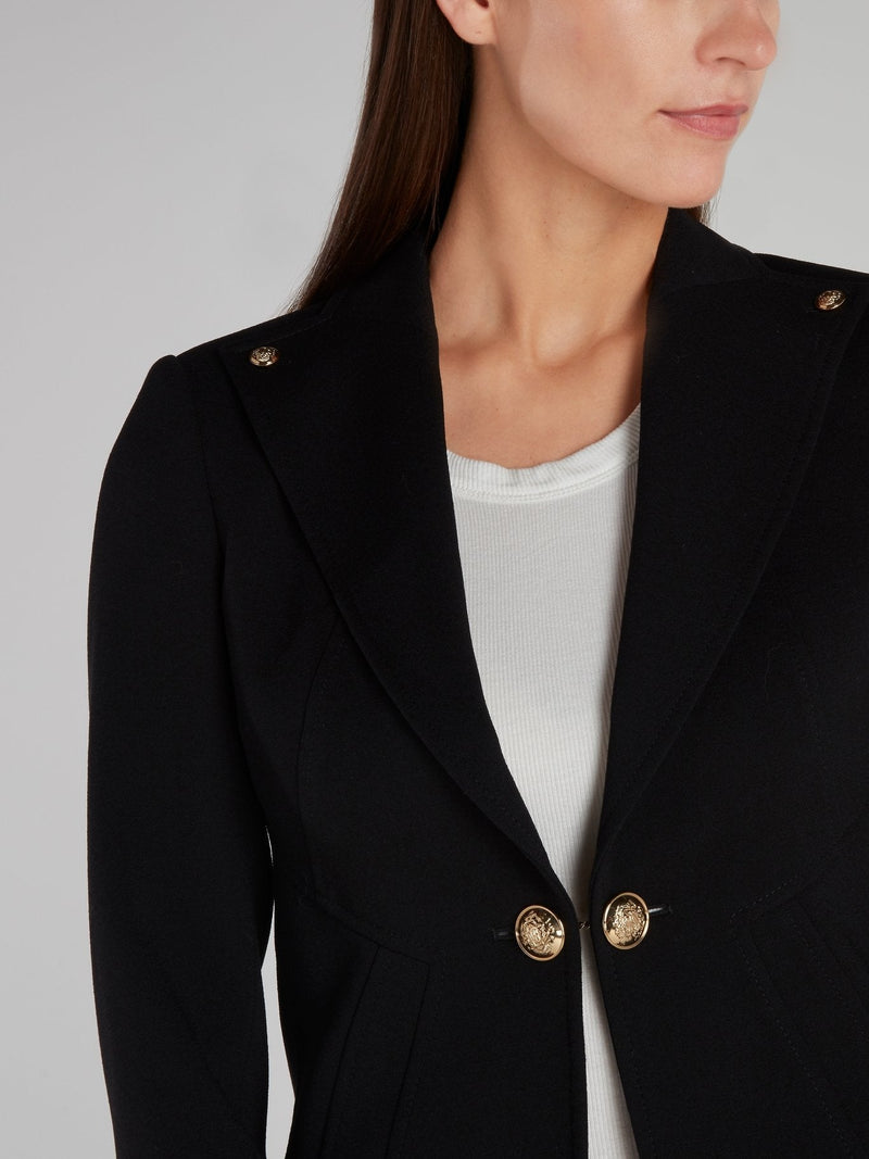 Black Button Detail Cropped Blazer