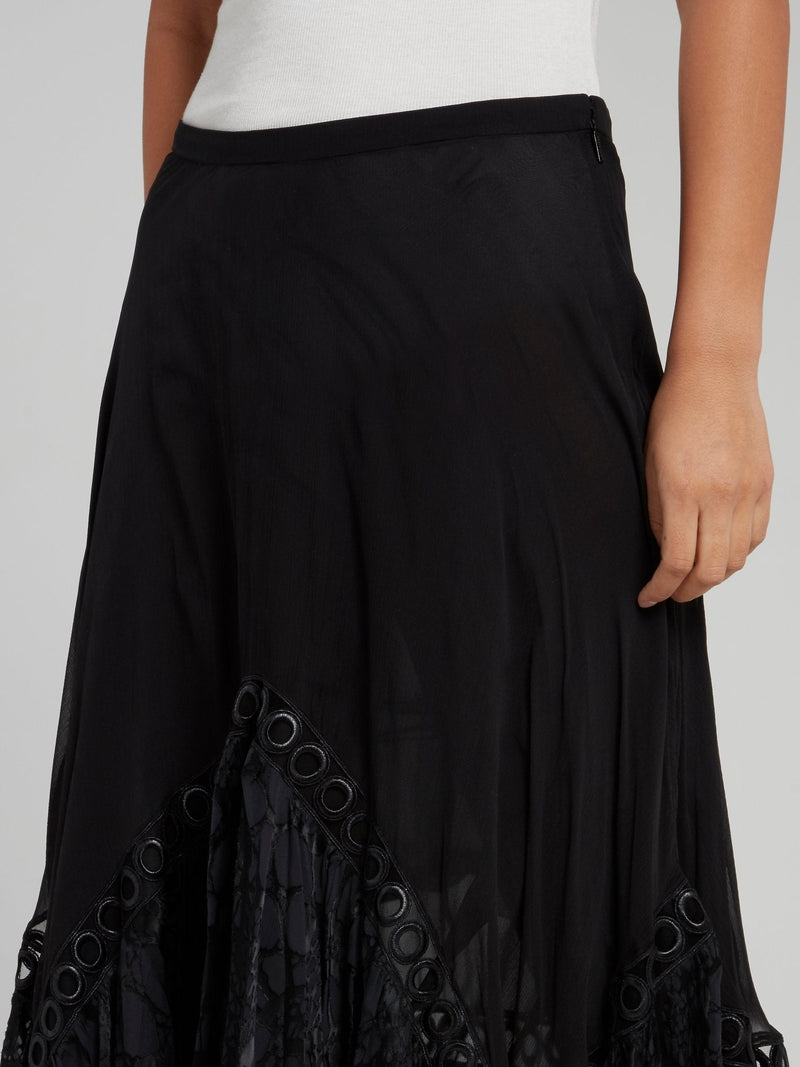 Black Butterfly Effect Flared Maxi Skirt