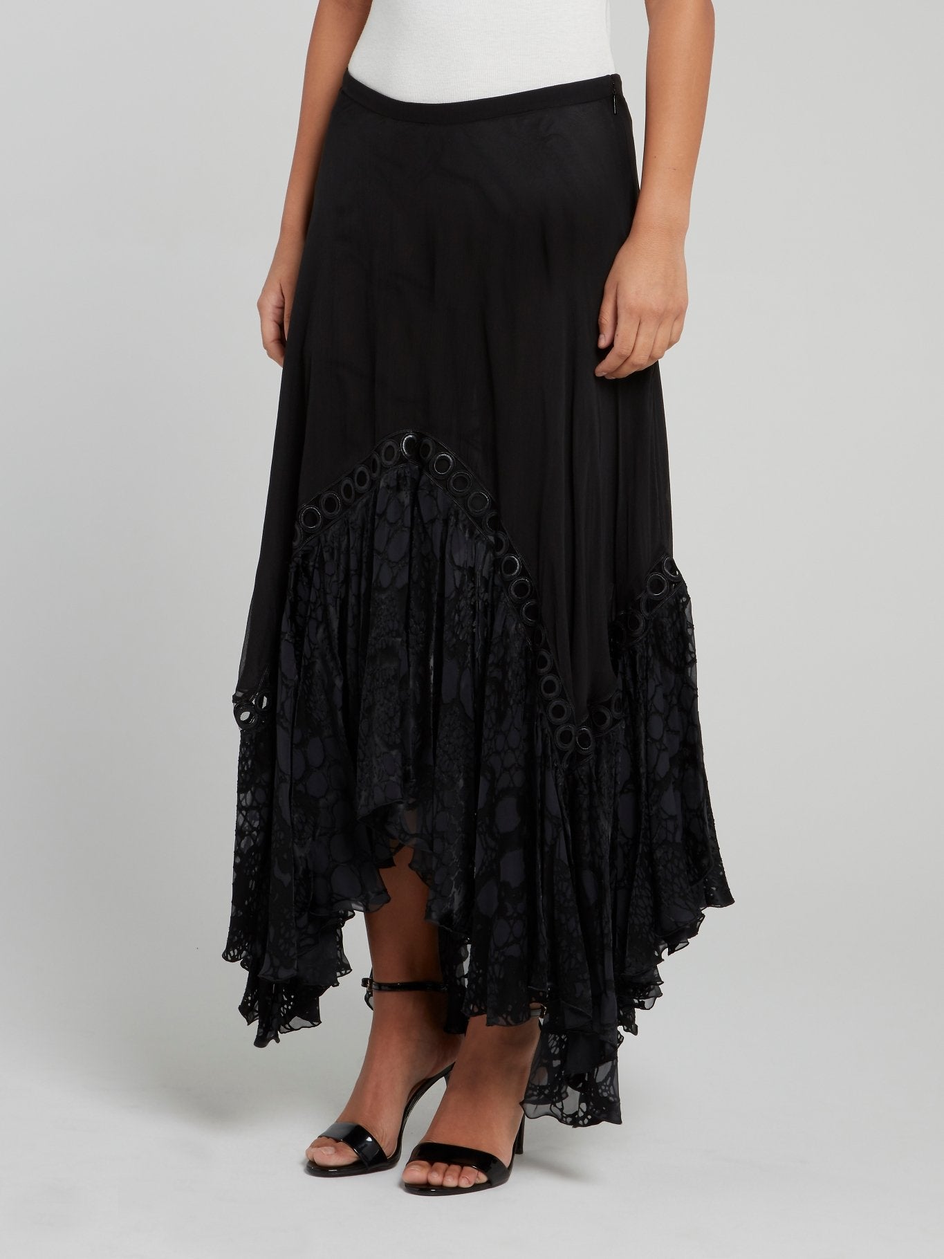 Black Butterfly Effect Flared Maxi Skirt