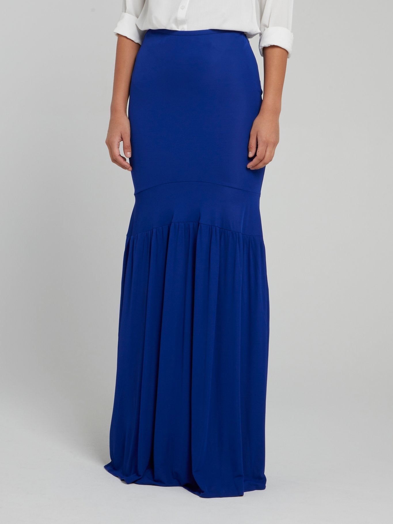 Blue Ruched Mermaid Maxi Skirt