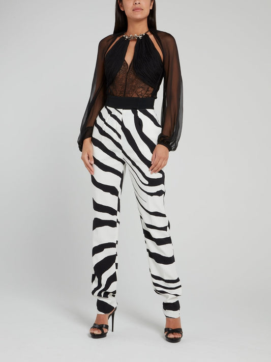 Zebra Effect High Waist Tapered Pants