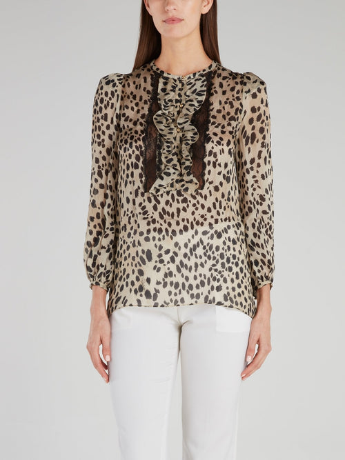 Leopard Print Ruffle Shirt