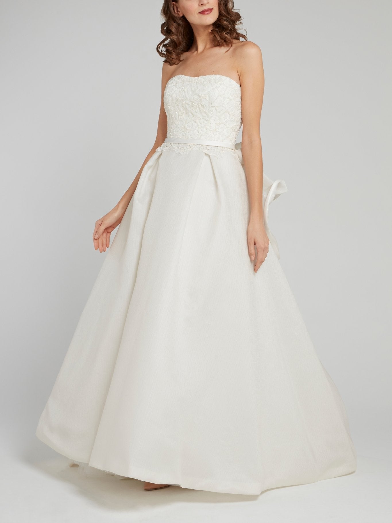 White Strapless Ruffle Back Bridal Gown