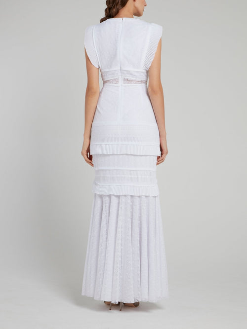 White Frill Detail Tiered Maxi Dress