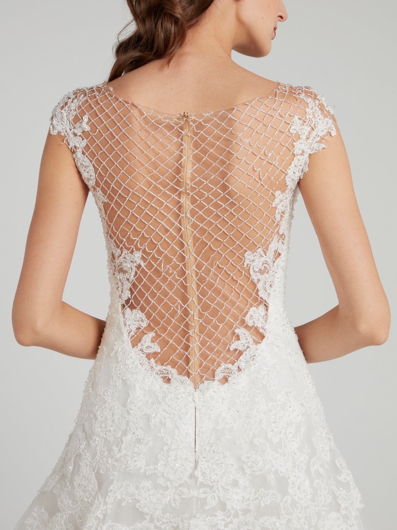 White Net Mesh Panel Tulle Bridal Gown