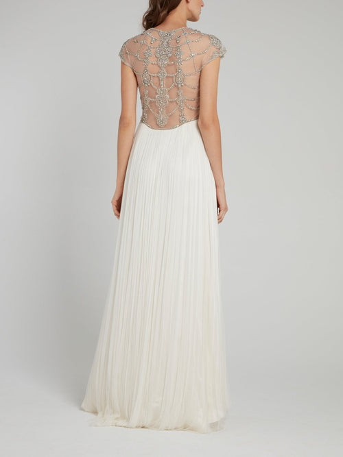 Crystal Detail Overlay Pleated Bridal Dress