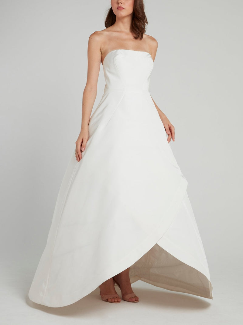 White Strapless Wrap Ball Gown