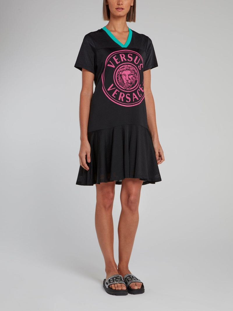 Logo V-Neck Frill Jersey Dress