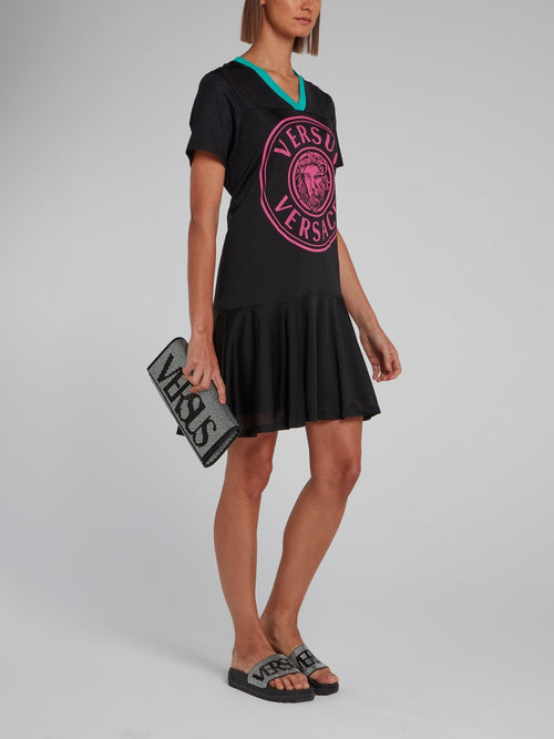 Logo V-Neck Frill Jersey Dress