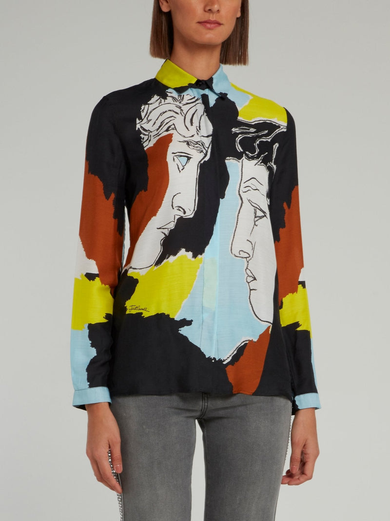 Art Print Button Up Viscose Shirt