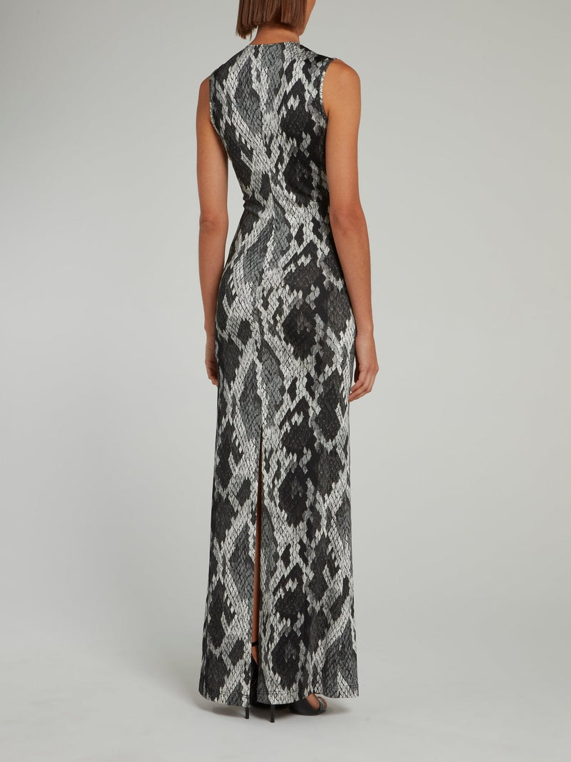 Grey Snake Effect Empire Waist Maxi Dress