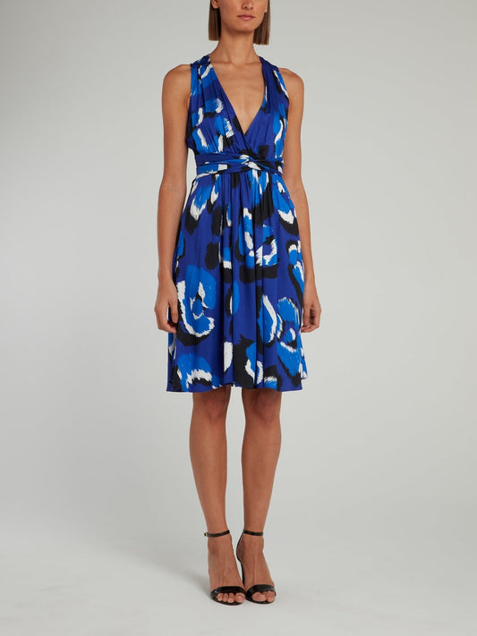 Blue Ribbon Back Surplice Mini Dress