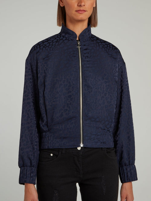 Navy Leopard Effect Zip Up Jacket