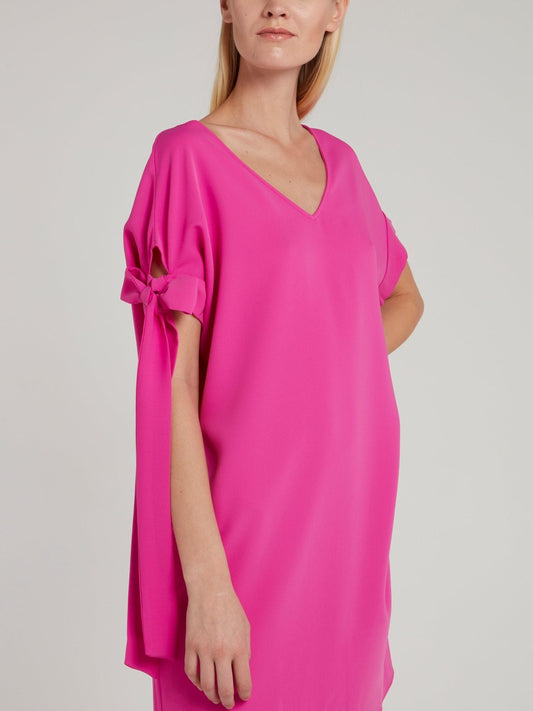 Pink Tie Sleeve Mini Dres