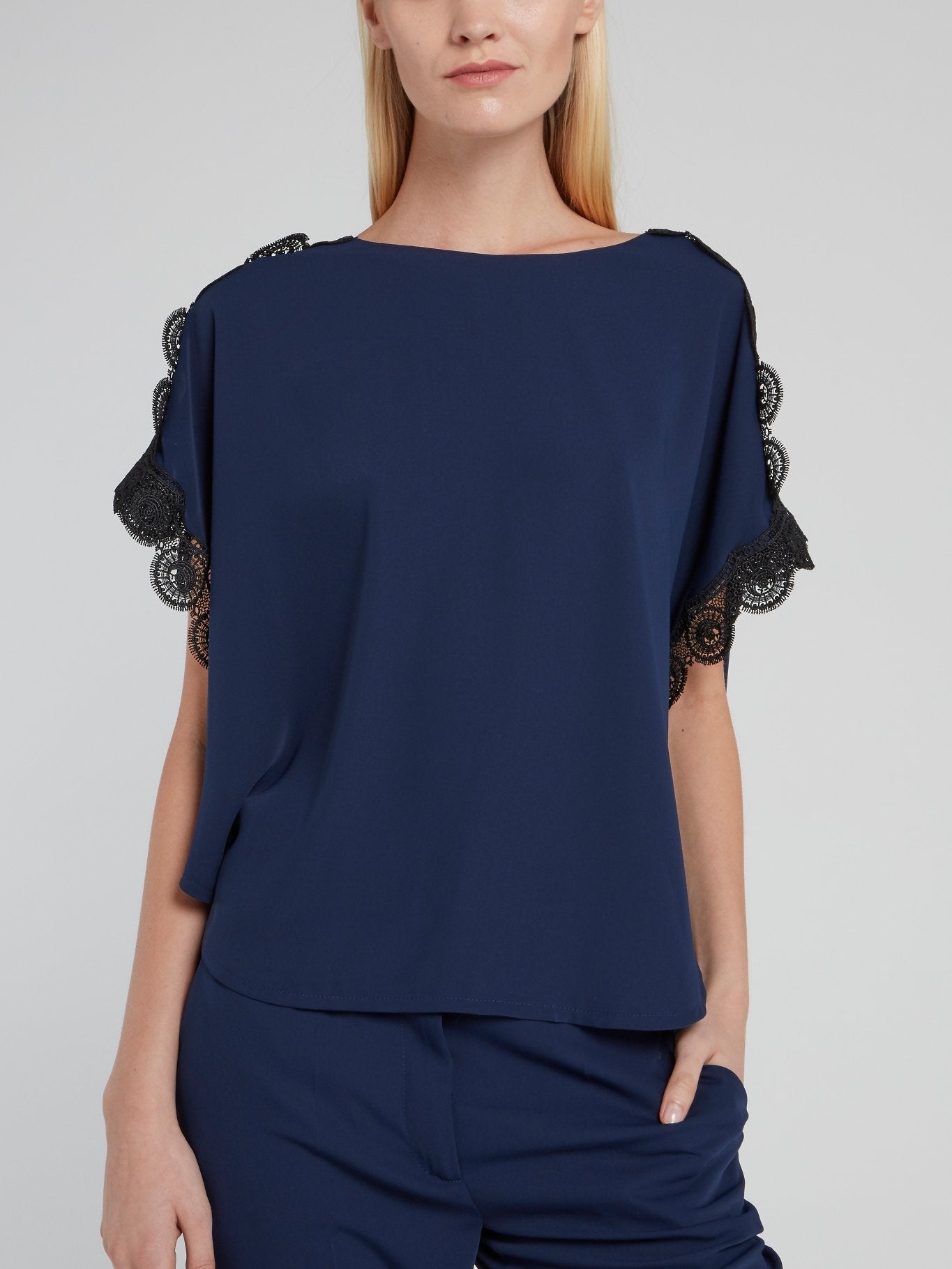 Navy Bateau Neckline High Low Top