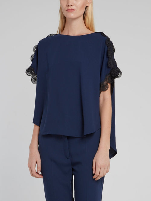 Navy Bateau Neckline High Low Top