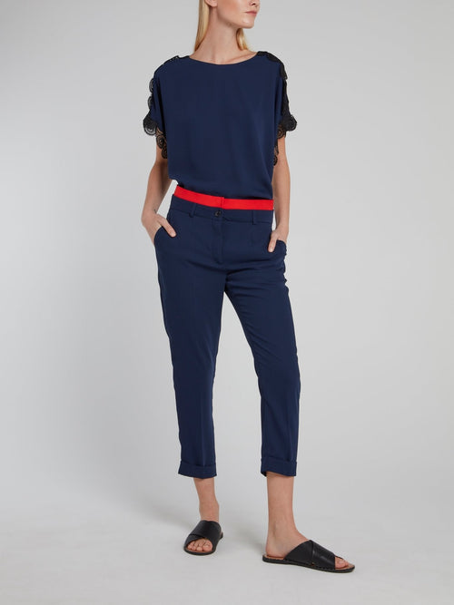 Navy Bateau Neckline High Low Top