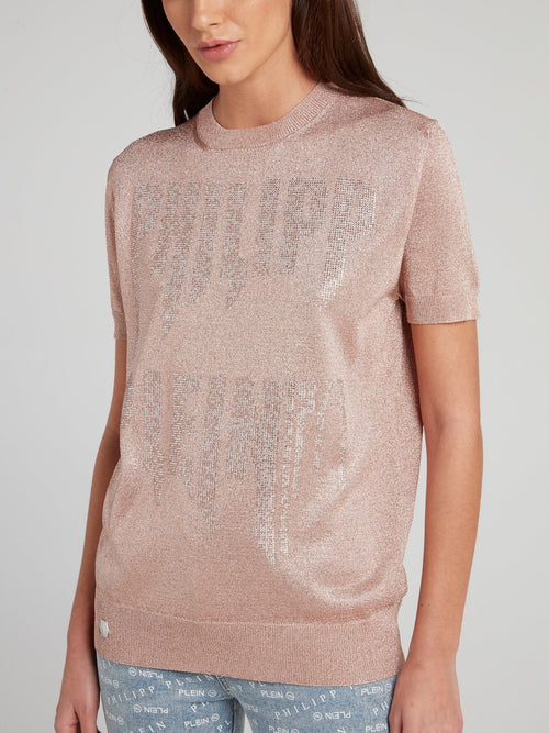 Metallic Pink Logo Knitted Top