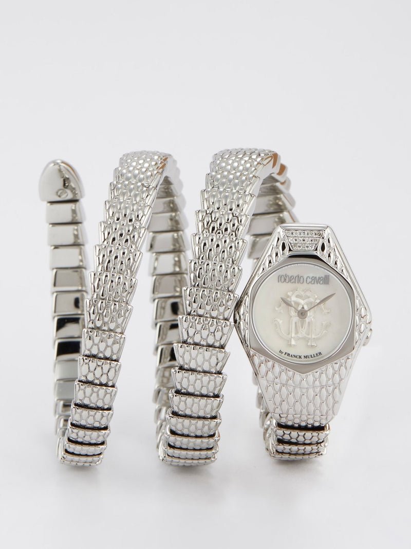 Roberto Cavalli by Franck Muller Silver Snake Spiral Bracelet Watch