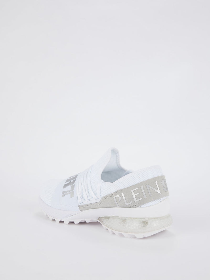 White Logo Strap Mesh Runner Sneakers