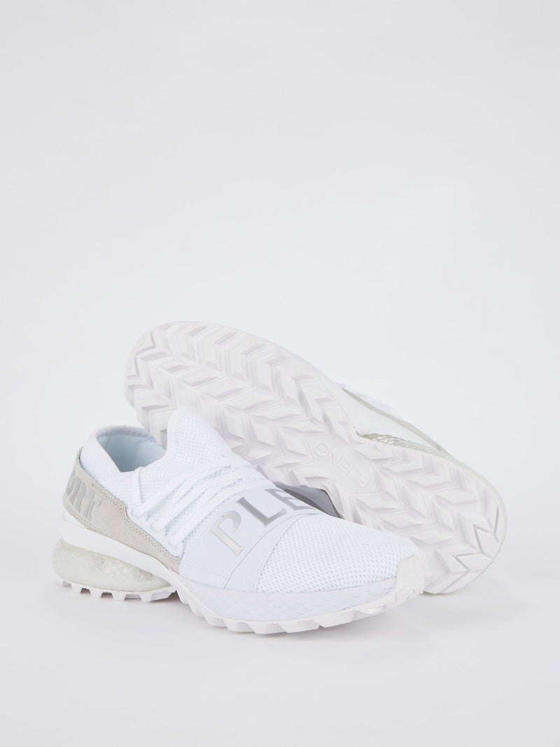 White Logo Strap Mesh Runner Sneakers