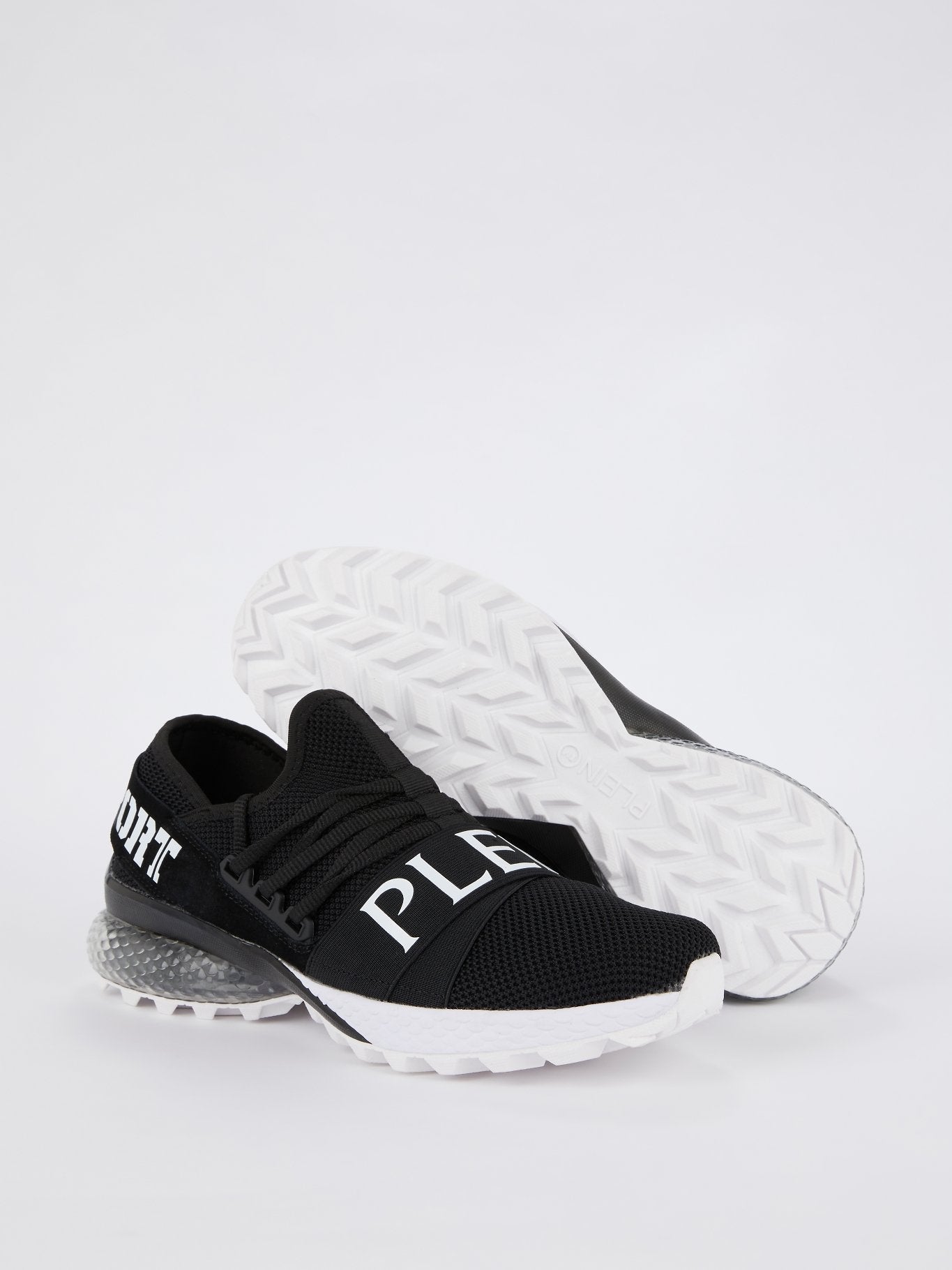 Black Logo Strap Mesh Runner Sneakers