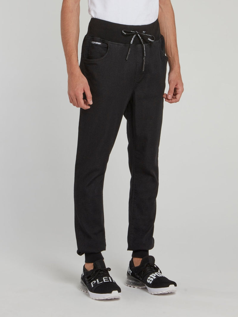 Black Ribbed Waistband Jogger Pants