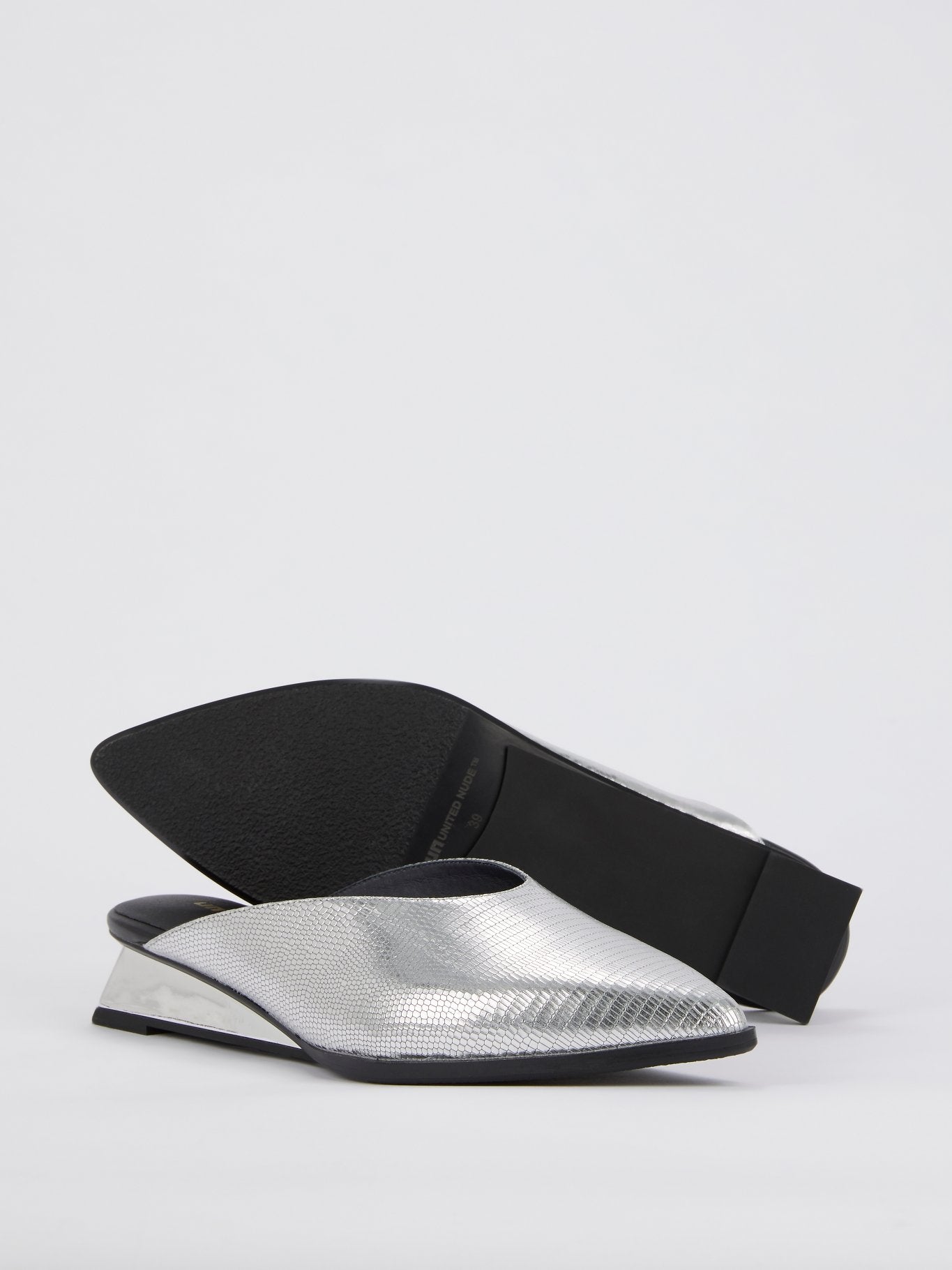 Metallic Lo-Lizard Embossed Leather Mules