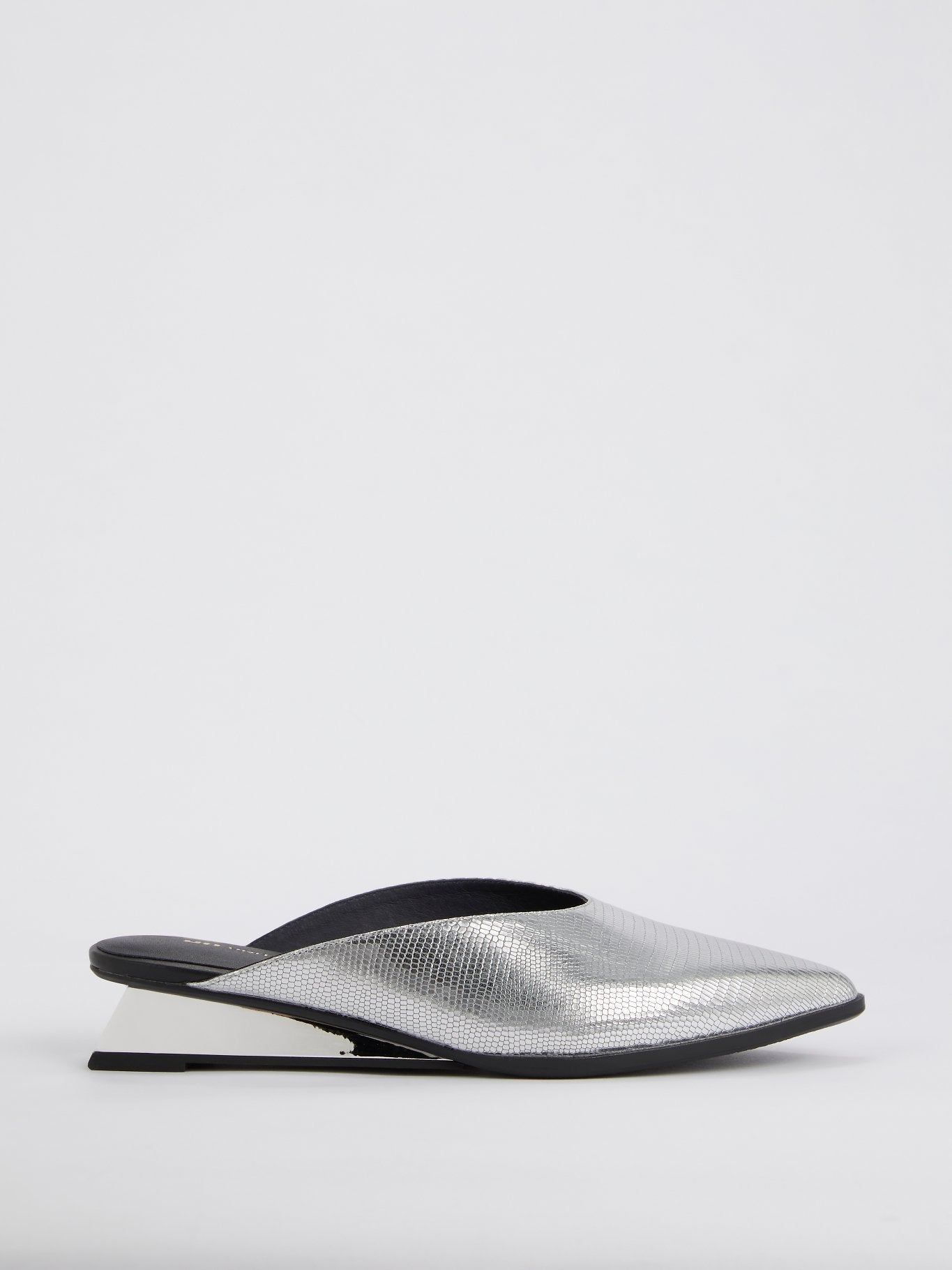 Metallic Lo-Lizard Embossed Leather Mules