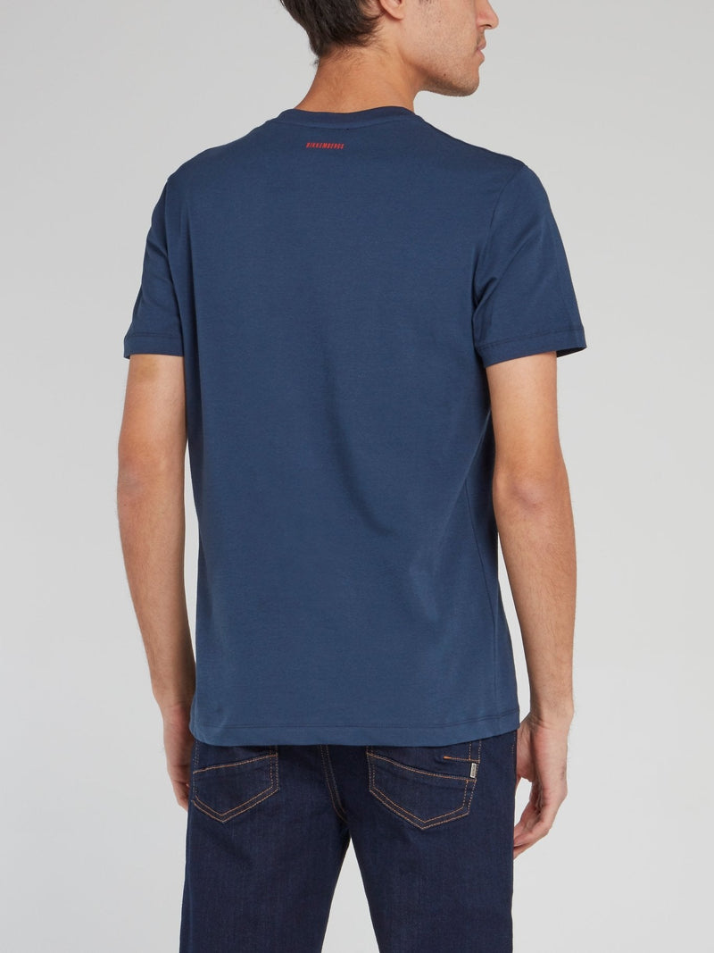 Navy Sport Print V-Neck T-Shirt