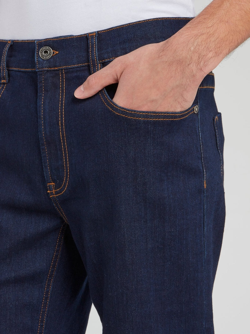 Navy Straight Cut Denim Trousers