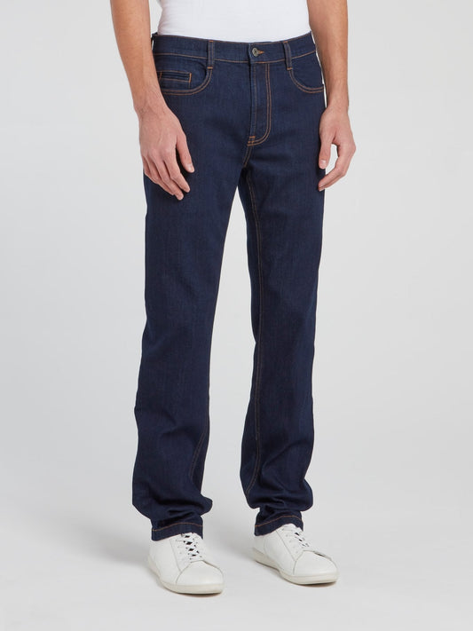 Navy Straight Cut Denim Trousers