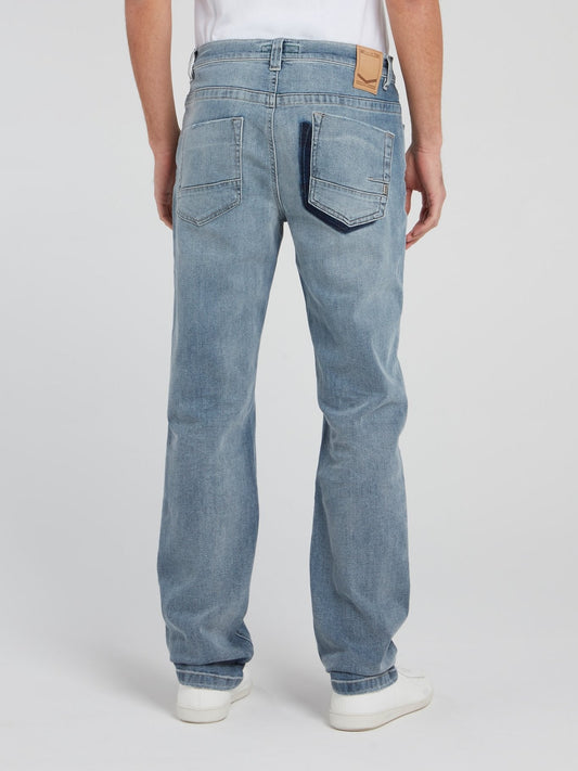 Distressed Straight Cut Denim Trousers