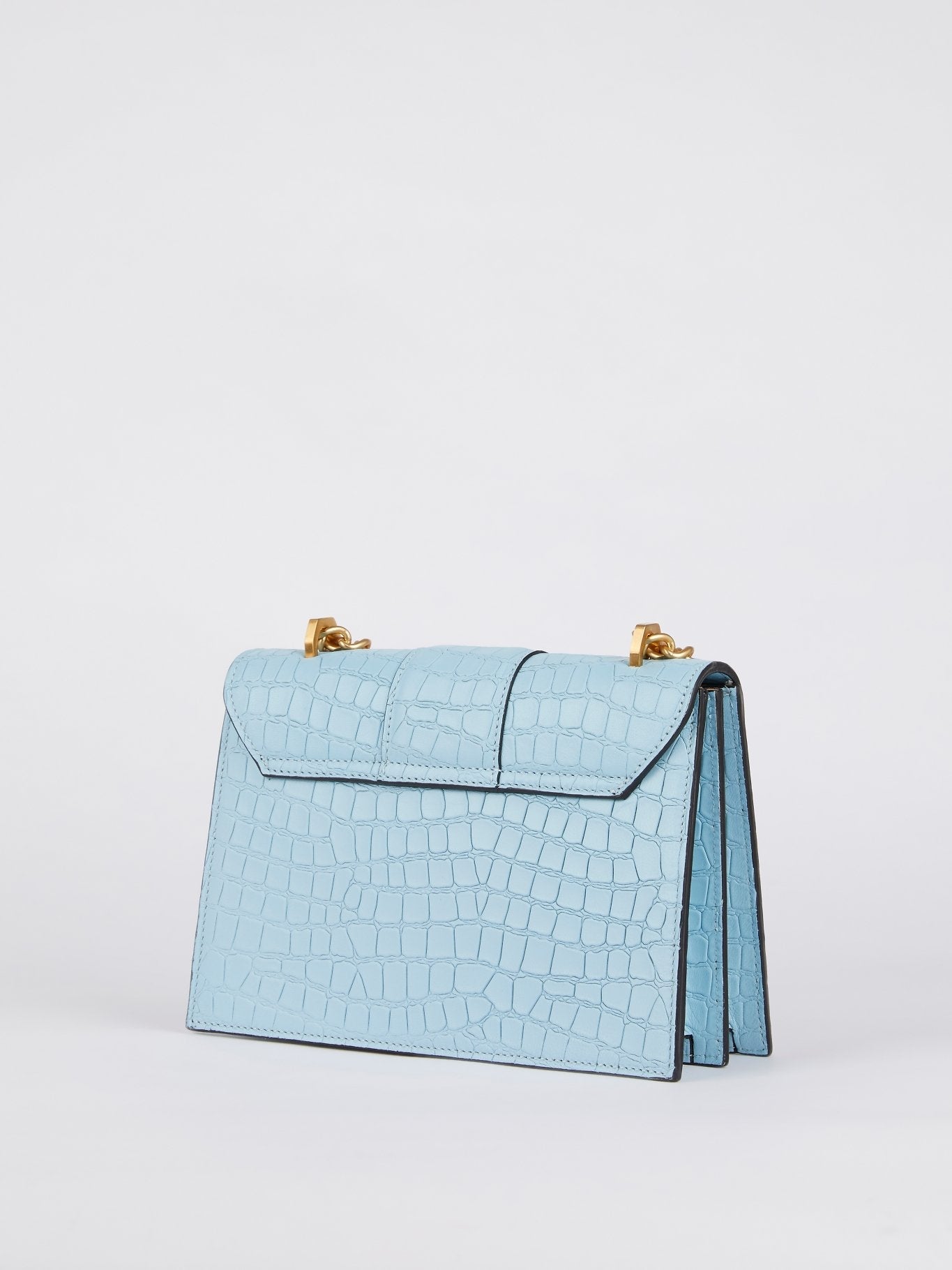 Carrie Blue Crocodile Embossed Leather Shoulder Bag