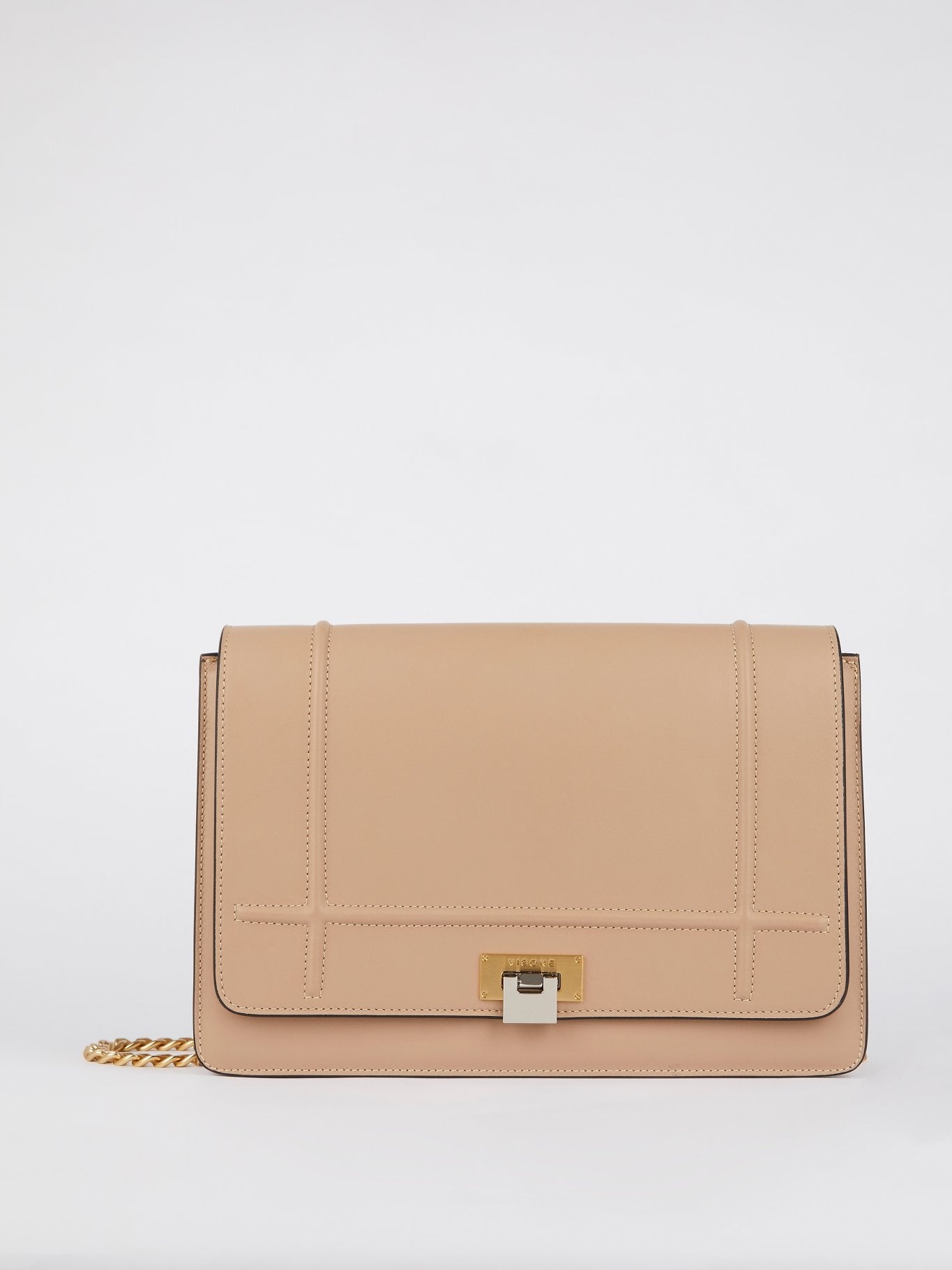 Lizzy Beige Brass Strap Leather Shoulder Bag