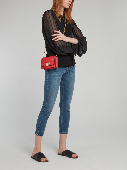 Lizzy Red Crocodile Effect Leather Shoulder Bag