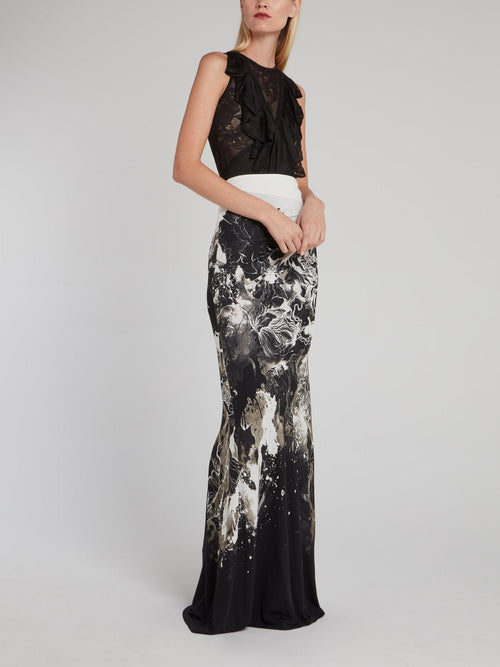 Black Lace Panel Cascade Top