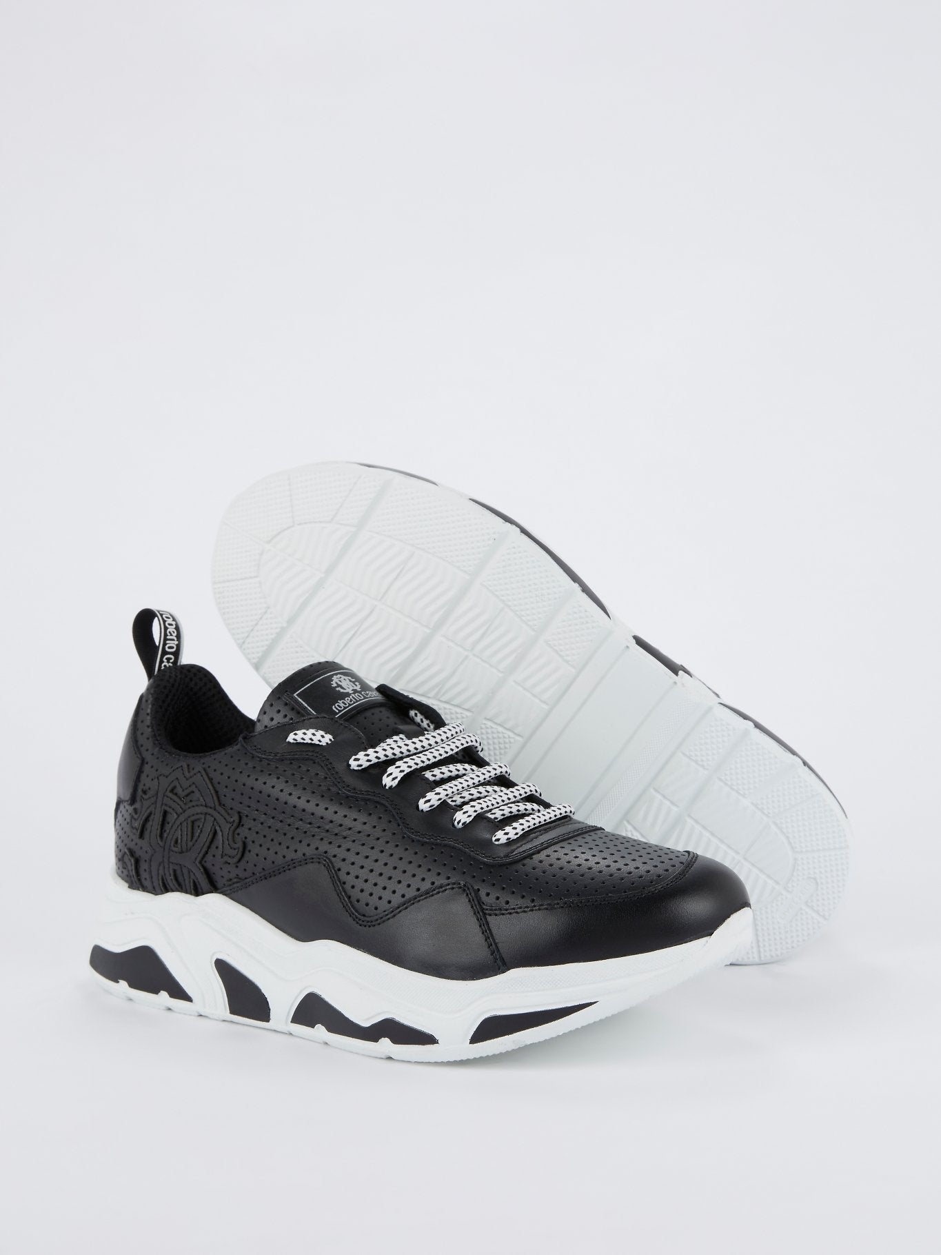 Black Perforated Leather Sneakers