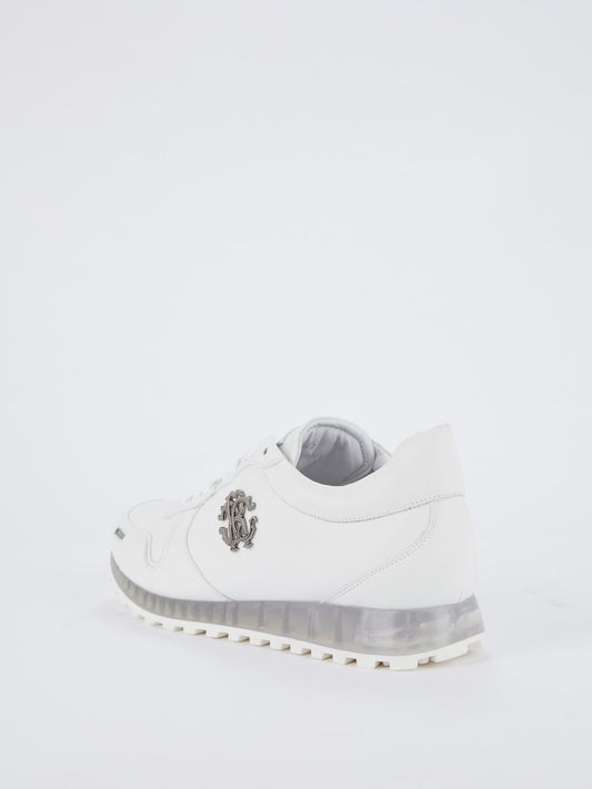 White Snake Logo Leather Sneakers