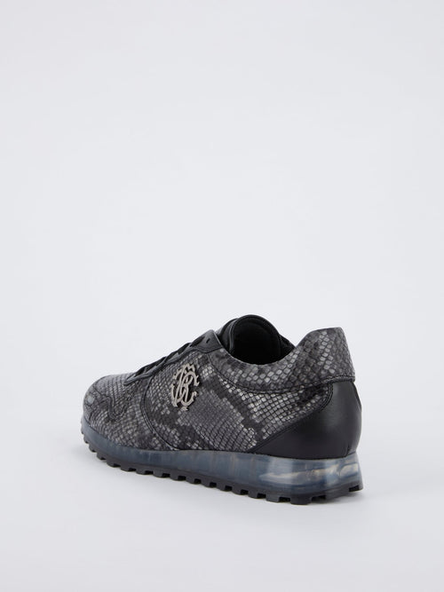 Grey Python Embossed Panel Sneakers