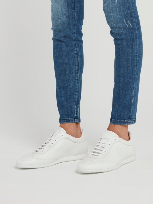 White Low Top Logo Sneakers