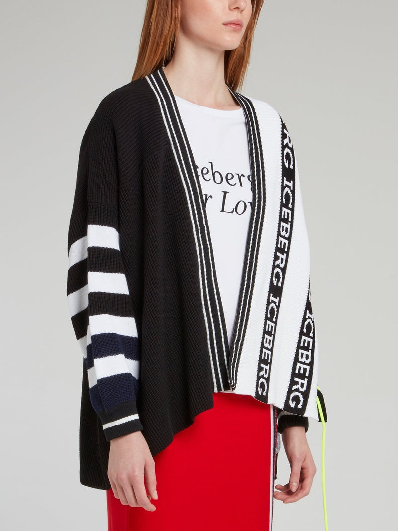 Black and White Logo Striped Cardigan