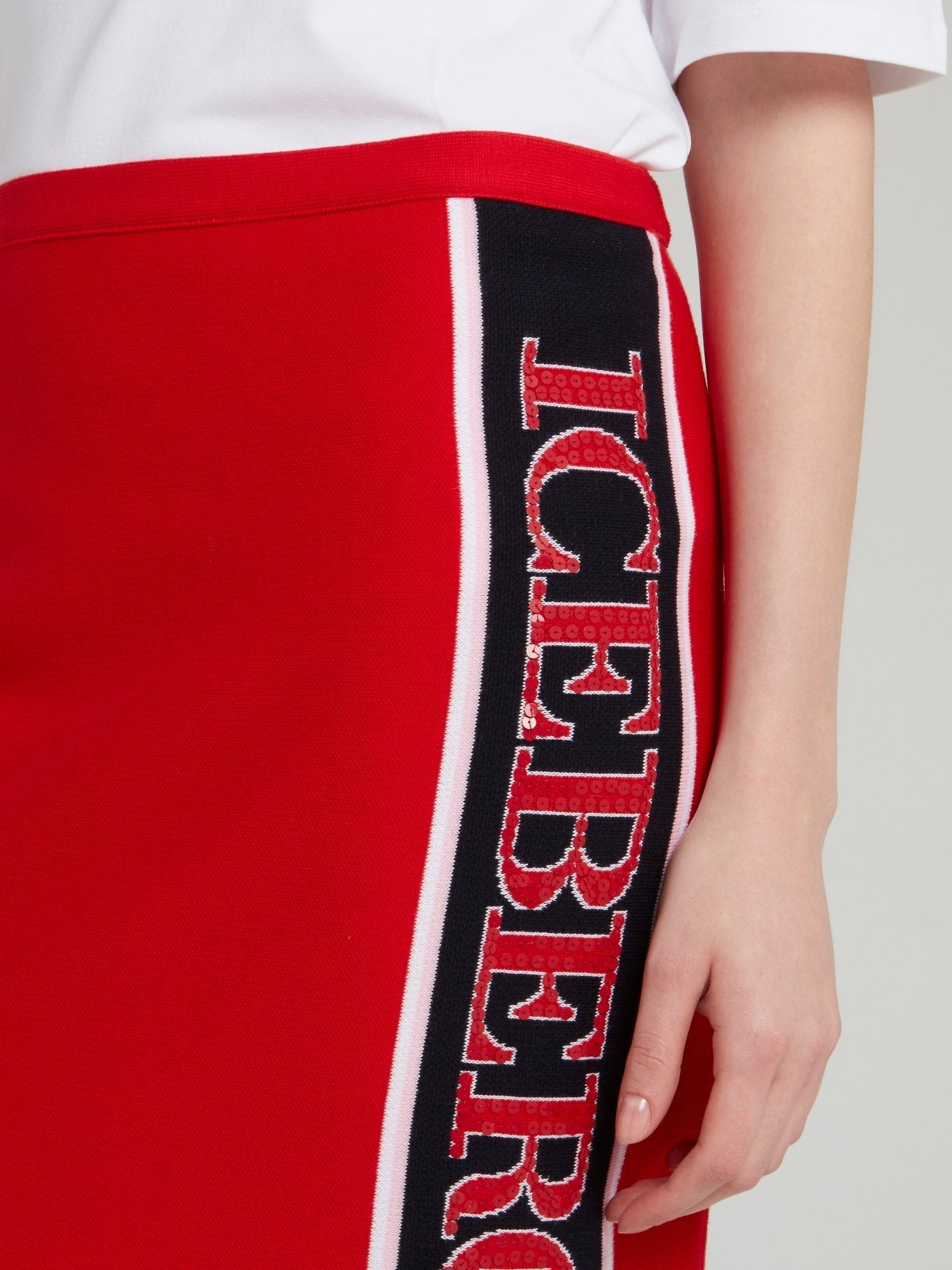 Red Logo Stripe Mini Skirt