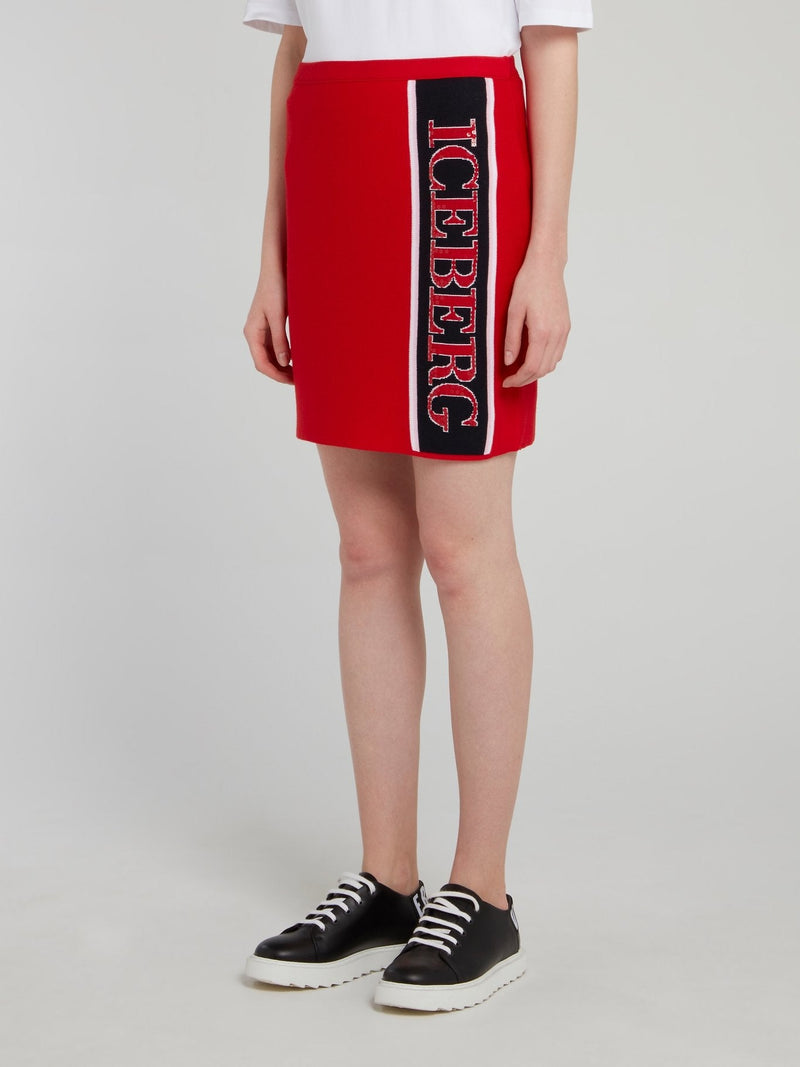 Red Logo Stripe Mini Skirt