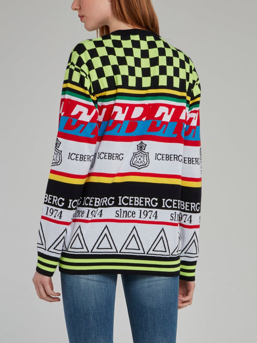 Check Panel Knitted Sweatshirt