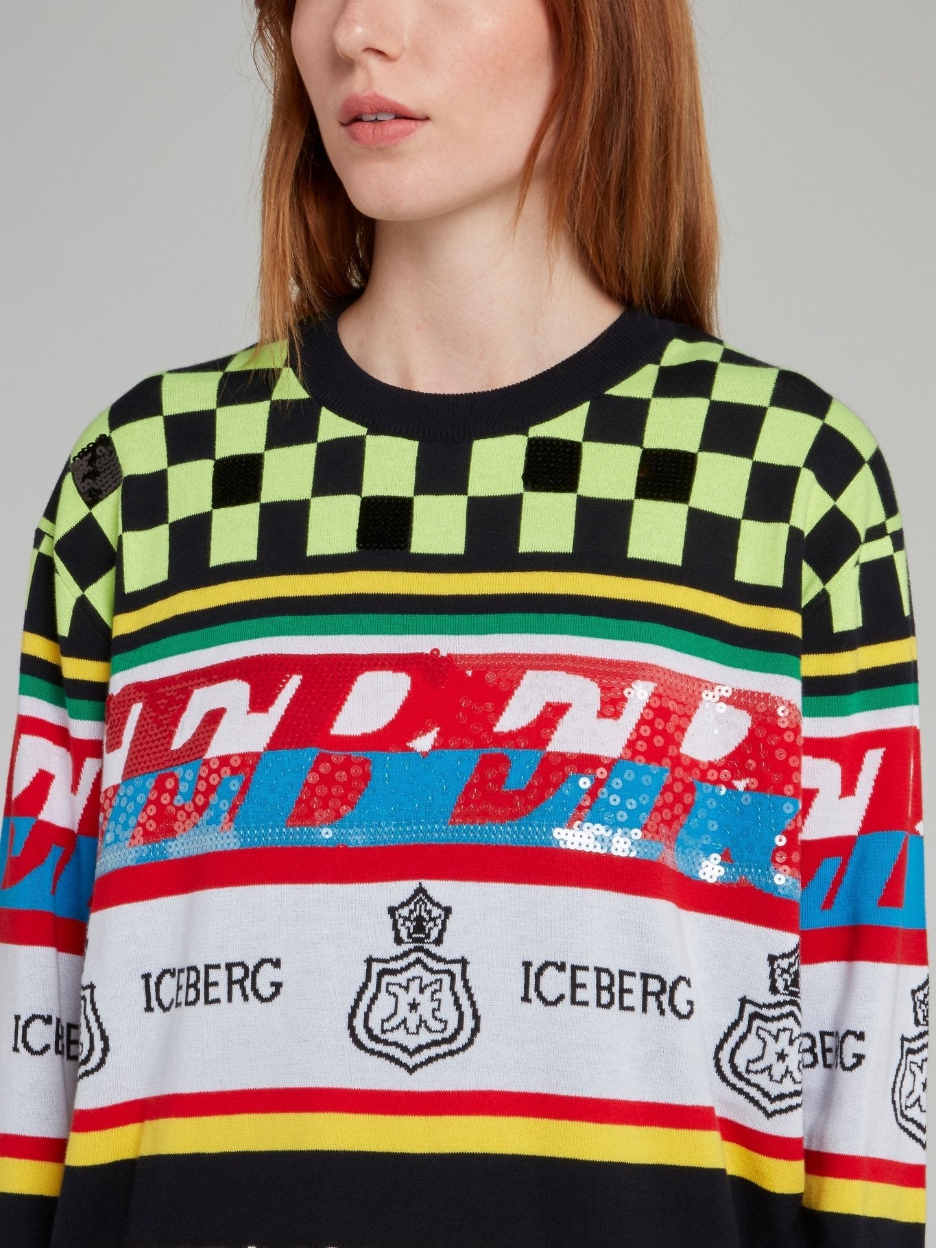 Check Panel Knitted Sweatshirt